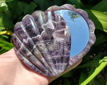 Dream Amethyst Seashell Mirror - Calming, Energetic Protection, Positivity, Divine Love - Amethyst Crystal Mirror for Vanity, Bathroom