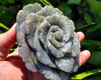 Big Flashy Labradorite Flower - Awareness, Connection, Intuition - Crystal Rose Lab Rose Carving Healing Crystal Gemstone Statement Display