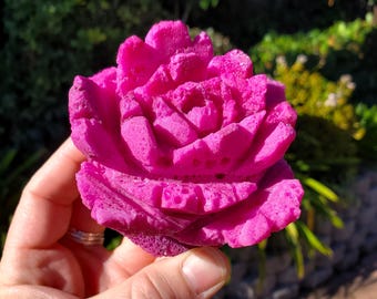 Big Chunky Ruby Flower (with UV light) - Energy, Strength, Power, Vitality - Glowing Honeycomb Corundum Ruby Crystal Rose Healing Statement