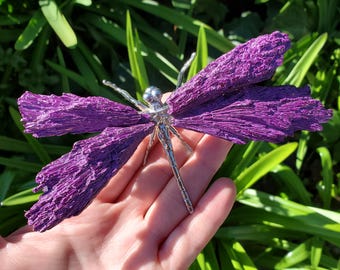 Purple Aura Kyanite Dragonfly - Calming, Clarity, Connection, Communication, Balances Chakras - Purple Dragonfly Healing Gemstone