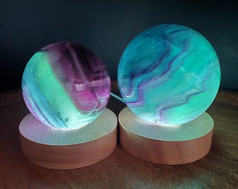 Rainbow Fluorite Sphere Lamp - Mental Clarity, Stability, Energetic Protection - Fluorite Accent Light Mood Lighting Crystal Stone