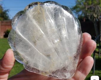 Quartz Seashell Mirror - Counteracts the Negative, Energizes Positive Energy, Cleanses Aura - Clear Quartz Crystal Shell Mirror for Vanity