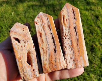 Pink Lace Agate Druzy Tower - Balance of the Physical, Mental & Emotional - Pink Crystal Tower Healing Point Obelisk Gemstone Home Decor