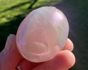 Aura Rose Quartz Palm - Unconditional Love, Compassion, Kindness - Aura Pink Crystal Palmstone Healing Gemstones