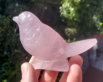 Rose Quartz Bird - Universal & Unconditional Love, Compassion, Kindness - Crystal Bird Carving Healing Gemstone