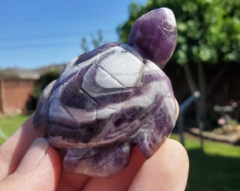 Dream Amethyst Turtle - Calming, Grounding, Energetic Protection, Positivity - Purple Amethyst Crystal Turtle Healing Gemstone