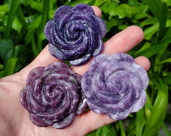 Small Lepidolite Flower - Helps You Through Change, Anti-Anxiety, Calming, Relaxing - Purple Flower Carving Lepidolite Healing Stone