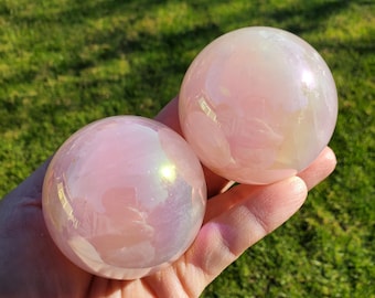 Aura Rose Quartz Sphere - Unconditional Love, Self Love, Emotional Healing - Angel Aura Pink Crystal Ball Stone Healing Crystals Gemstones