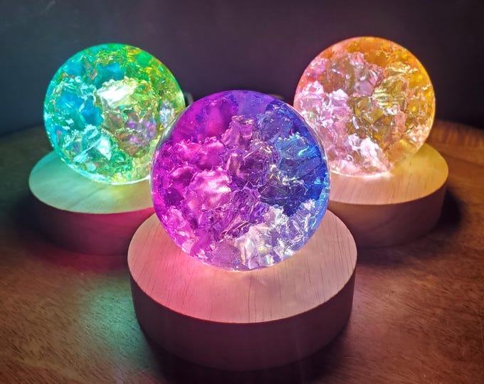 Featured listing image: Two Tone Crackle Sphere Accent Lamp - Light Reflecting One of a Kind Crystal Ball - 2.3" Aura Crystal Glass Ball Home Decor Mood Light