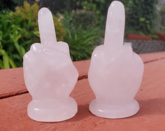 Small Rose Quartz Middle Finger - Unconditional Love, Compassion, Forgiveness, Understanding - 2.7" Pink Crystal Hand Carving Gemstones