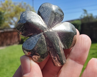 Cute Pyrite Clover - Blocks Negativity, Boost Personal Power, Helps Manifestations - Pyrite Crystal Clover Healing Gemstone