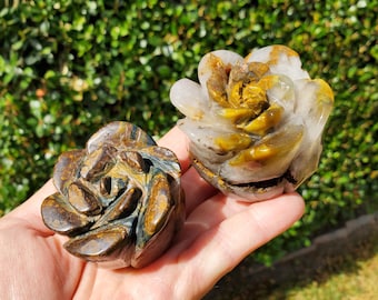 Tiger Eye Rose Bud Bloom - Courage, Motivation, Confidence, Grounding, Energetic Protection, Energy - Tigers Eye Crystal Healing Gemstones