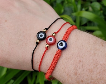 Evil Eye Bracelet - Red or Black String - Protection, Faith, Good Luck, Strength - Red Eye, Black Eye or Blue Eye Handmade Jewelry