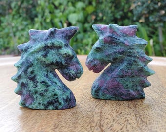 Small Ruby Zoisite Unicorn with UV reactive Ruby - Courage, Strength, Connects Our Hearts and Brain - Ruby Unicorn Carving Healing Gemstone