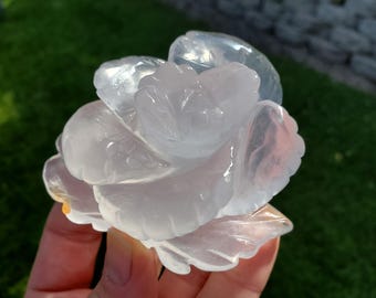 Milky Quartz Rose - Counteracts the Negative, Energizes Positive Energy - White Quartz Rose Carving Crystal Flower Healing Stone Statement