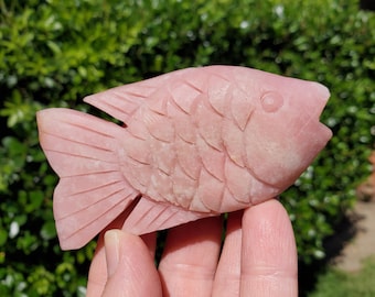 Cute Pink Opal Fish Carving - Activates Heart Chakra, Strengthens Connection To Yourself, Individuality - Standing Pink Crystal Ocean Animal