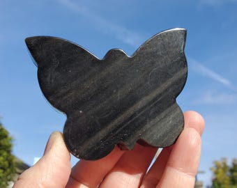 Chunky Gold Sheen Obsidian Butterfly - Self Reflection, Release Negative Energies - Obsidian Black Butterfly Carving Healing Gemstones