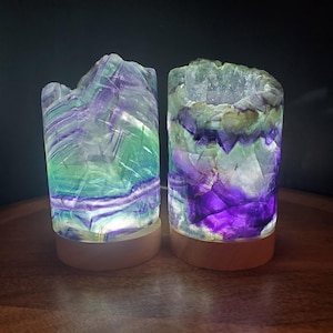 Rainbow Fluorite Lamp (3.15&quot; wide) - Mental Clarity, Stability, Energetic Protection - Fluorite Accent Light Mood Lighting Crystal Stone