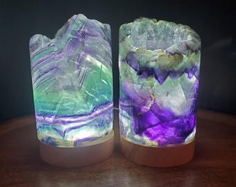 Rainbow Fluorite Lamp (3.15" wide) - Mental Clarity, Stability, Energetic Protection - Fluorite Accent Light Mood Lighting Crystal Stone