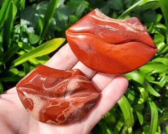 Red Jasper Lips - Cellular Healing, Creativity, Reflection, Patience - Crystal Lips Carving Healing Gemstones