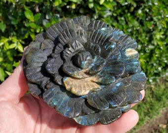 Big Flashy Labradorite Flower - Awareness, Connection, Intuition - Crystal Rose Lab Rose Carving Healing Crystal Gemstone Statement Display