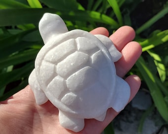 Chunky White Jade Turtle - Brings in Joy, Peace, Calm & Love Energy - Flashy White Turtle Stone Carving Healing Gemstone