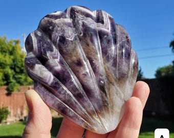Dream Amethyst Seashell Mirror - Calming, Energetic Protection, Positivity, Divine Love - Amethyst Crystal Mirror for Vanity, Bathroom