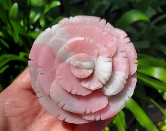 Cute Pink Opal Flower - Activates Heart Chakra, Strengthens Connection To Yourself, Individuality - Pink Crystal Flower Carving Gemstone