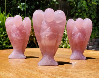 Chunky Standing Rose Quartz Angel with Rainbows - Unconditional Love, Compassion, Forgiveness - Pink Crystal Angel Healing Crystal Gemstone
