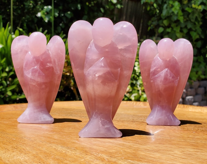 Featured listing image: Chunky Standing Rose Quartz Angel with Rainbows - Unconditional Love, Compassion, Forgiveness - Pink Crystal Angel Healing Crystal Gemstone