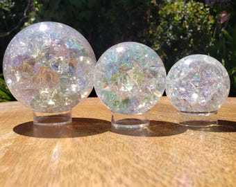 Aura Crackle Glass Accent Lamp - Beautiful Light Reflecting One of a Kind Crystal Ball - 1.9" to 3.1" Crystal Glass Ball Home Decor Mood