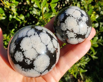 Snowflake Obsidian Sphere - Balancing, Purifying, Grounding - Obsidian Black Crystal Ball Healing Gemstones