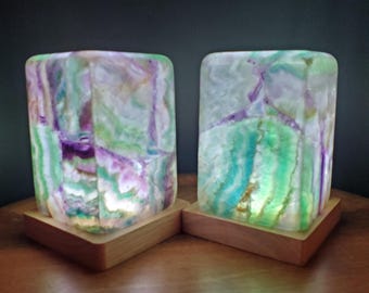 5.5" Beautiful Rainbow Fluorite Lamp - Mental Clarity, Stability, Energetic Protection - Fluorite Accent Light Mood Crystal Lamp Statement