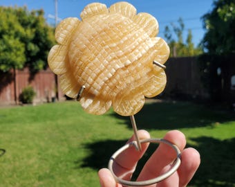 Orange Calcite Sunflower on Stand - Confidence, Self-Esteem, Creative & Sexual Energy - Calcite Crystal Sunflower Healing Gemstone