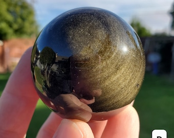 Gold Sheen Obsidian Sphere - Self Reflection, Release Negative Energies - Obsidian Black Crystal Ball Healing Gemstones