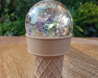 Ice Cream Cone Sphere Stand - Will Hold Any 2" Sphere - Choose: Stand Only or with Crackle Ball - Crystal Ball Stand Holder Display