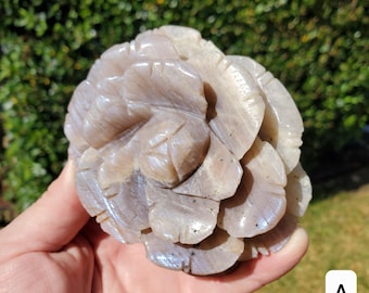 Chunky & Flashy Moonstone Flower - Uplifting, Feminine Energy, Empowering - Crystal Healing Rose Carving Statement Gemstone