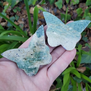 Green Jasper Butterfly - Inner Calm, Balances Energies - 2.70&quot; Green Butterfly Carved Crystal Healing Gemstone