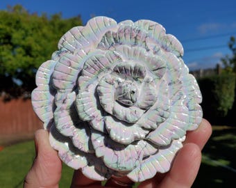 Big Aura Howlite Flower - Calm, Confidence, Emotional Healing, Grounding - Howlite Crystal Flower Healing Gemstone