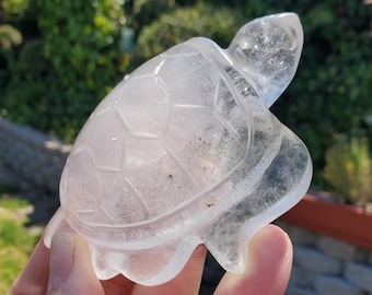 Quartz Turtle - Counteracts Negativity, Energizes Positivity - Crystal Turtle Carving Healing Gemstone Tortoise Figurine Paperweight