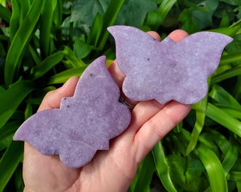 Purple Lepidolite Butterfly - Helps with Changes/Transitions, Stress Relief, Calming - Crystal Carving Home Decor Healing Gemstone