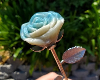 Trolleite Long Stem Rose - Let go, Calmness, Focus, Communicate - Blue Rose Carving Healing Stone Crystal Flower Gemstones