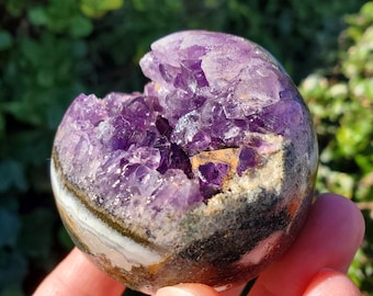 Druzy Amethyst Cluster Sphere - Calming, Protection, Positivity - Purple Amethyst Geode Crystal Ball Healing Gemstones