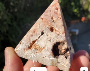 Druzy Pink Lace Agate Pyramid - Balance Physical, Mental, Emotional - 2" Square Crystal Healing Pyramid Flashy Statement Gemstone