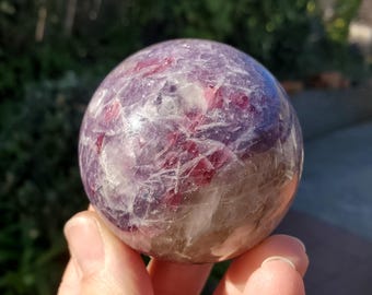 Unicorn Stone Sphere - Supportive, Calm, Emotional Healing, Grounding - Pink Tourmaline, Lepidolite, Smokey Quartz, and Cleavelandite