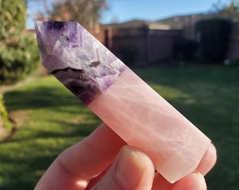 Rose Quartz & Dream Amethyst Tower - Unconditional Love, Calming, Connection, Energetic Protection - Crystal Generator Healing Gemstones