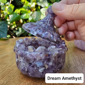 Amethyst Trinket Jar | Handmade Resin Jar with Amethyst Chip Stones - Calming, Protection, Positivity - Purple Stash Jar Room Decor
