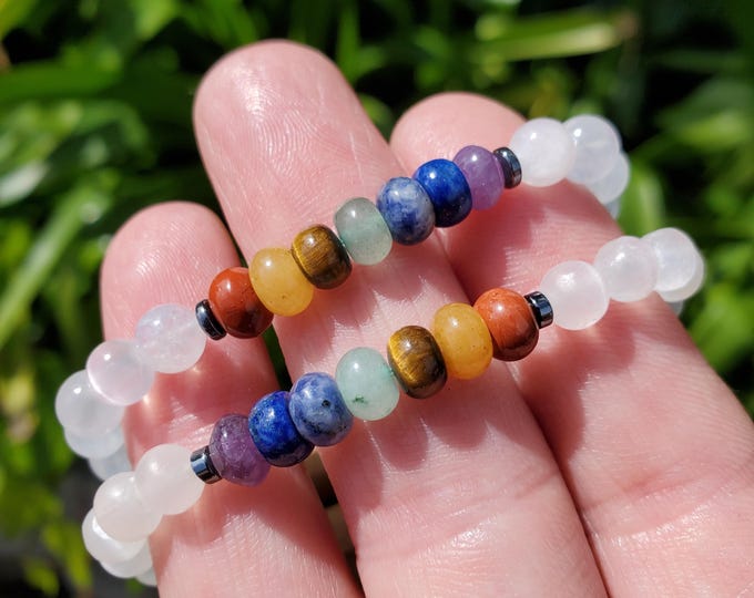 Featured listing image: Chakra Bracelet - Grounding, Manifestation, Self Reflection, Prosperity, Wisdom, Strength, Awareness - Rainbow Handmade Crystal Jewelry