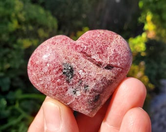 Cute Rhodonite Heart - Self Love, Balance, Joy, Happiness - Pink and Black Crystal Heart Healing Crystals Gemstones