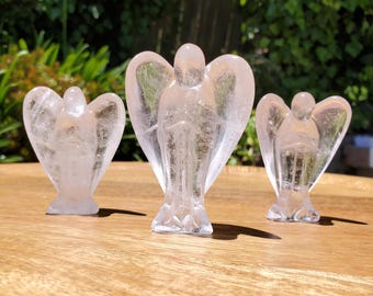 Clear Quartz Angel - Counteracts the Negative, Magnifies Positive Energy, Cleanses the Aura - Cute Angel Carved Crystal Healing Gemstone